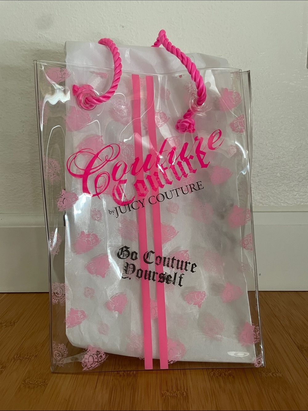 Juicy Couture Clear Tote with Bright Pink Accents